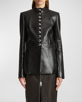 Samuel Band-Collar Leather Tailored Jacket