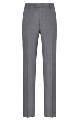 Samuelsohn Men's Flat Front Wool Pants in Mid Grey