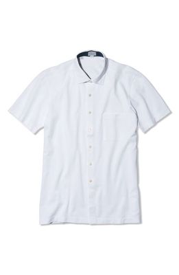 Samuelsohn Short Sleeve Piqué Button-Up Shirt in White