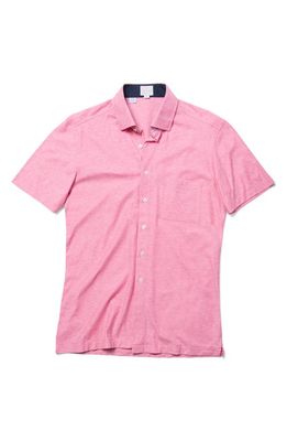 Samuelsohn Short Sleeve Piqué Knit Button-Up Shirt in Watermelon
