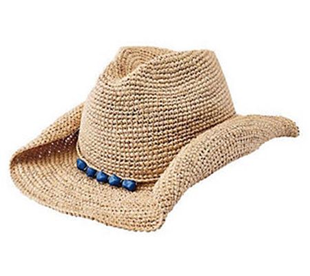 San Diego Hat Co. Crocheted Raffia Cowboy Hat w / Stone Trim
