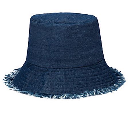 San Diego Hat Co. Denim Bucket Hat with Fray Ed ges