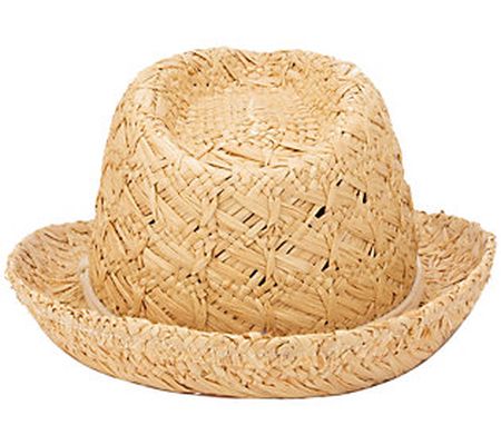 San Diego Hat Co. Sun Kissed Raffia Fedora w/ C otton Wrap Trim