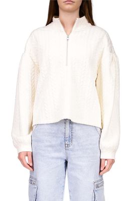 Sanctuary Cable Stitch Knit Jacquard Half-Zip Pullover in Crme