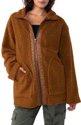 Sanctuary City High Pile Fleece Oversize Zip Coat in Spice