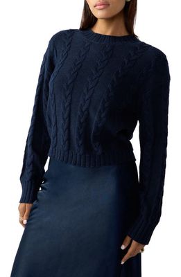 Sanctuary Cotton Cable Crewneck Sweater in Navy Refle