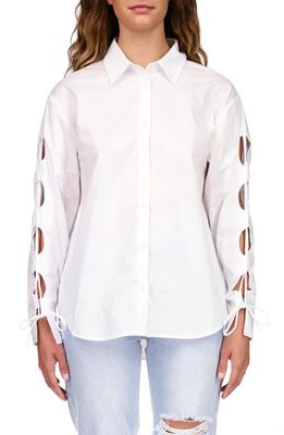 Sanctuary Cutout Sleeve Cotton Button-Up Shirt in White
