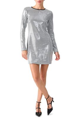 Sanctuary Dance Moves Sequin Houndstooth Long Sleeve Minidress in Micro Houndstooth White