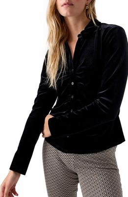 Sanctuary Dream Stretch Velvet Button-Up Shirt in Black