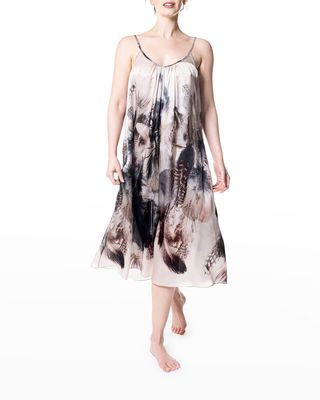 Sanctuary Feather-Print Silk Nightgown