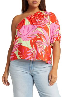 Sanctuary Floral One-Shoulder Top in Paradise Pink