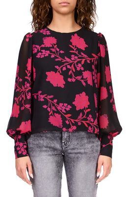 Sanctuary Floral Print Balloon Sleeve Blouse in Rouge Ivy