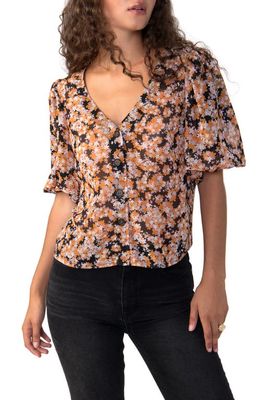 Sanctuary Floral Print Puff Sleeve Button-Up Shirt in Harvest