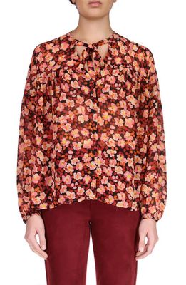 Sanctuary Floral Print Tie Neck Blouse in Strawberry