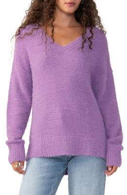 Sanctuary Fuzzy V-Neck Sweater in Spiced Plum