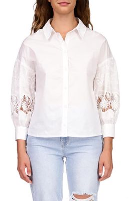 Sanctuary Lace Inset Cotton Button-Up Blouse in White