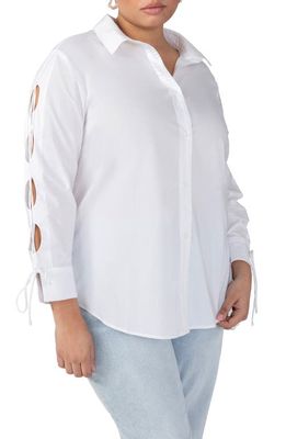 Sanctuary Lace Sleeve Button-Up Shirt in White