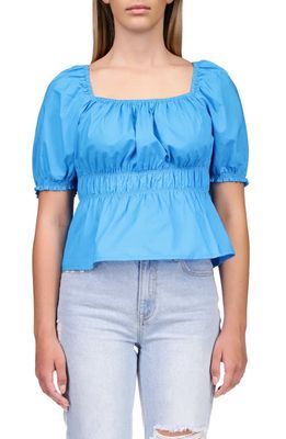 Sanctuary Lace-Up Back Peplum Top in Blue Wire
