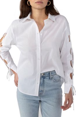 Sanctuary Lace-Up Sleeve Button-Up Shirt in White