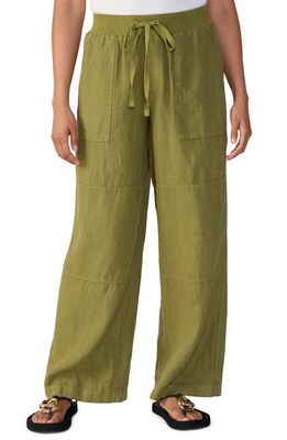 Sanctuary Live In Pull-On Wide Leg Linen Pants in Plant Gree