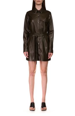 Sanctuary Long Sleeve Faux Leather Mini Shirtdress in Olive Oil