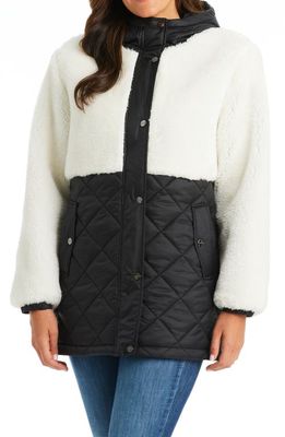 Sanctuary Mixed Media Faux Shearling Quilted Coat in Black