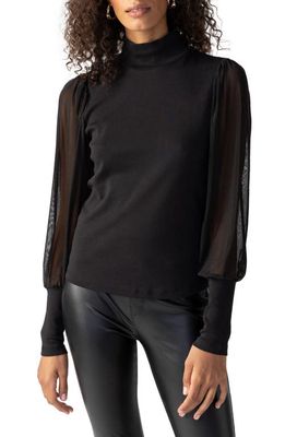 Sanctuary On My Mind Mesh Sleeve Mock Neck Top in Black