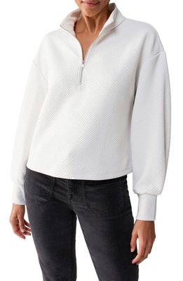 Sanctuary Quilted Half Zip Top in White Sand
