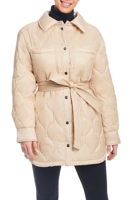 Sanctuary Quilted Tie Waist Jacket in Light Khaki