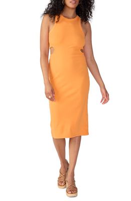 Sanctuary Rib Cutout Stretch Organic Cotton Body-Con Midi Dress in Orange Sky