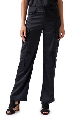 Sanctuary Rowan Satin Straight Leg Cargo Pants in Black