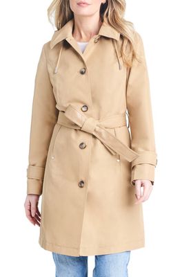 Sanctuary Single Breasted Hooded Water Resistant Trench Coat in True Khaki