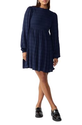 Sanctuary Smocked Long Sleeve Babydoll Minidress in Navy Refle