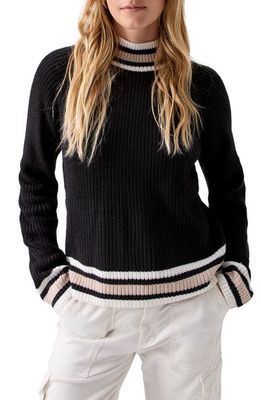 Sanctuary Sporty Stripe Mock Neck Sweater in Black Mult