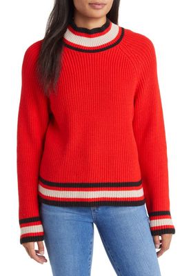 Sanctuary Sporty Stripe Mock Neck Sweater in Red Multi