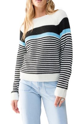 Sanctuary Summit Stripe Sleeve Sweater in White/sky Blue