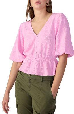 Sanctuary Textured Puff Sleeve Blouse in Pink No3