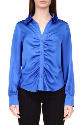 Sanctuary Time to Shine Ruched Satin Button-Up Shirt in Gala
