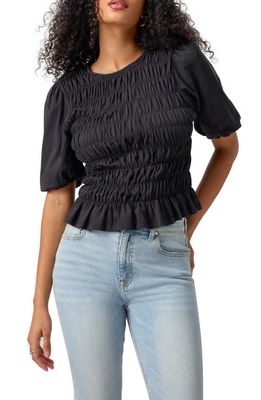 Sanctuary Together Again Shirred Puff Sleeve Top in Black