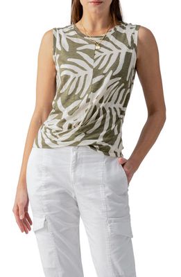 Sanctuary Twisted Floral Cotton Blend Tank in Olive Night