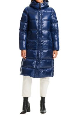 Sanctuary Water Resistant 700 Fill Power Down Hooded Long Coat in Navy