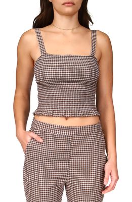 Sanctuary Westside Check Smocked Crop Camisole in Chocolate