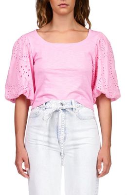 Sanctuary Willow Eyelet Puff Sleeve Blouse in Pink No3