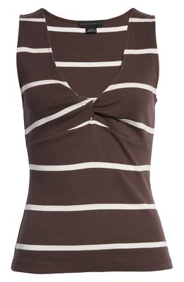 Sanctuary Women's Stripe Twist Front Cotton Tank in Chocolate