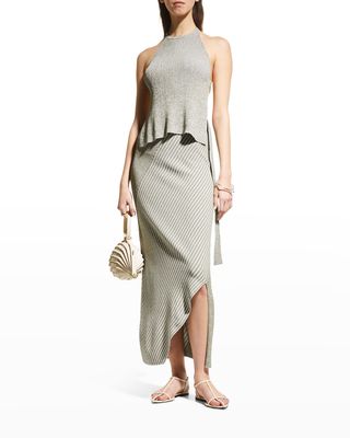 Sand Belted Rib Knit Skirt