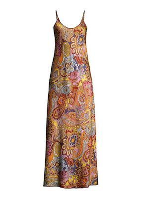 Sandalwood Silk-Blend Paisley Maxi Dress