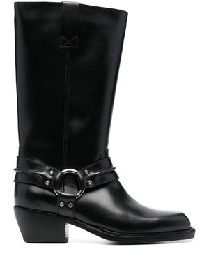 SANDRO 50mm square-toe leather boots - Black