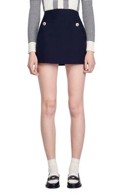 sandro Aless High Waist Wool Blend Miniskirt in Deep Blue