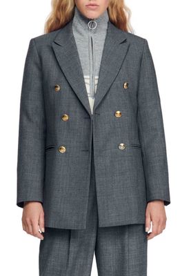 sandro Ambroise Double Breasted Jacket in Dark Grey