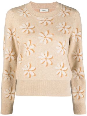 SANDRO Anguila floral-knit jumper - Neutrals